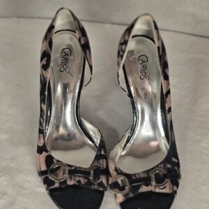 Carlos by Carlos Santana Leopard Print Peep Toe Heels